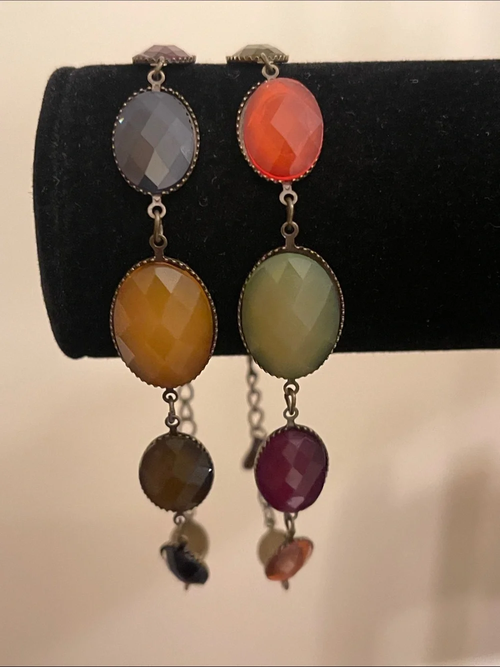 Vintage Set of Two Multi-color Faceted Oval Stone Bracelets